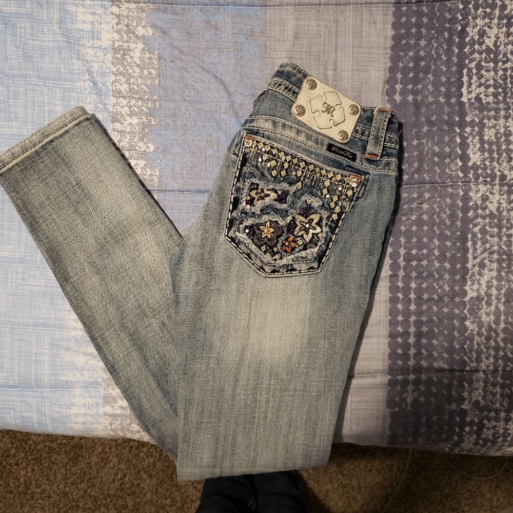 Miss Me Light Blue Skinny Jeans with Embellished Pocket